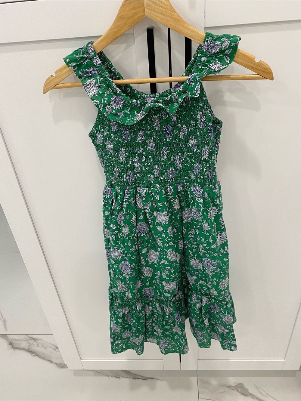 Crewcuts Green Floral Ruffle Sundress with Smocked Bodice